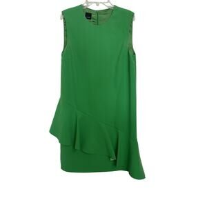 Pinko Kelly Green Asymmetrical Sleeveless Dress Size 4 Italy Wedding Guest